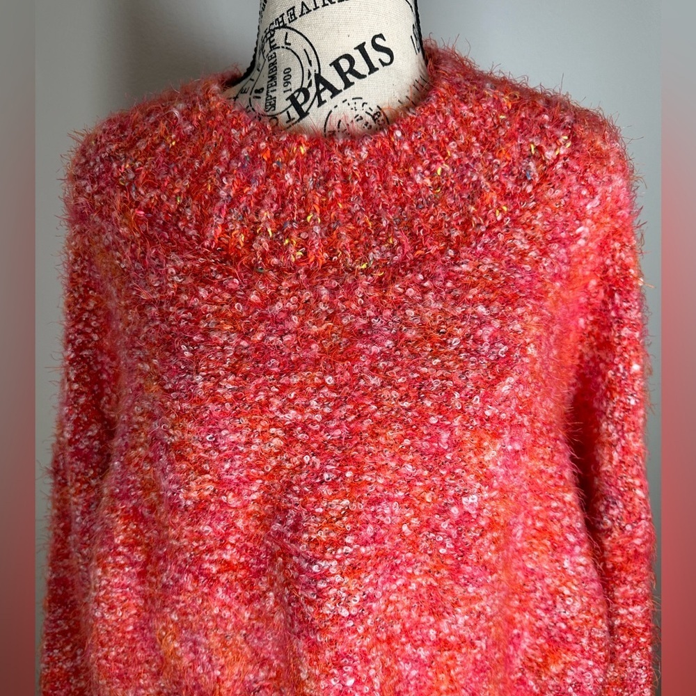 NWT Free People Stardust Pullover Sweater L Red Fuzzy Cropped Mock Neck Cozy Boh - Picture 6 of 11